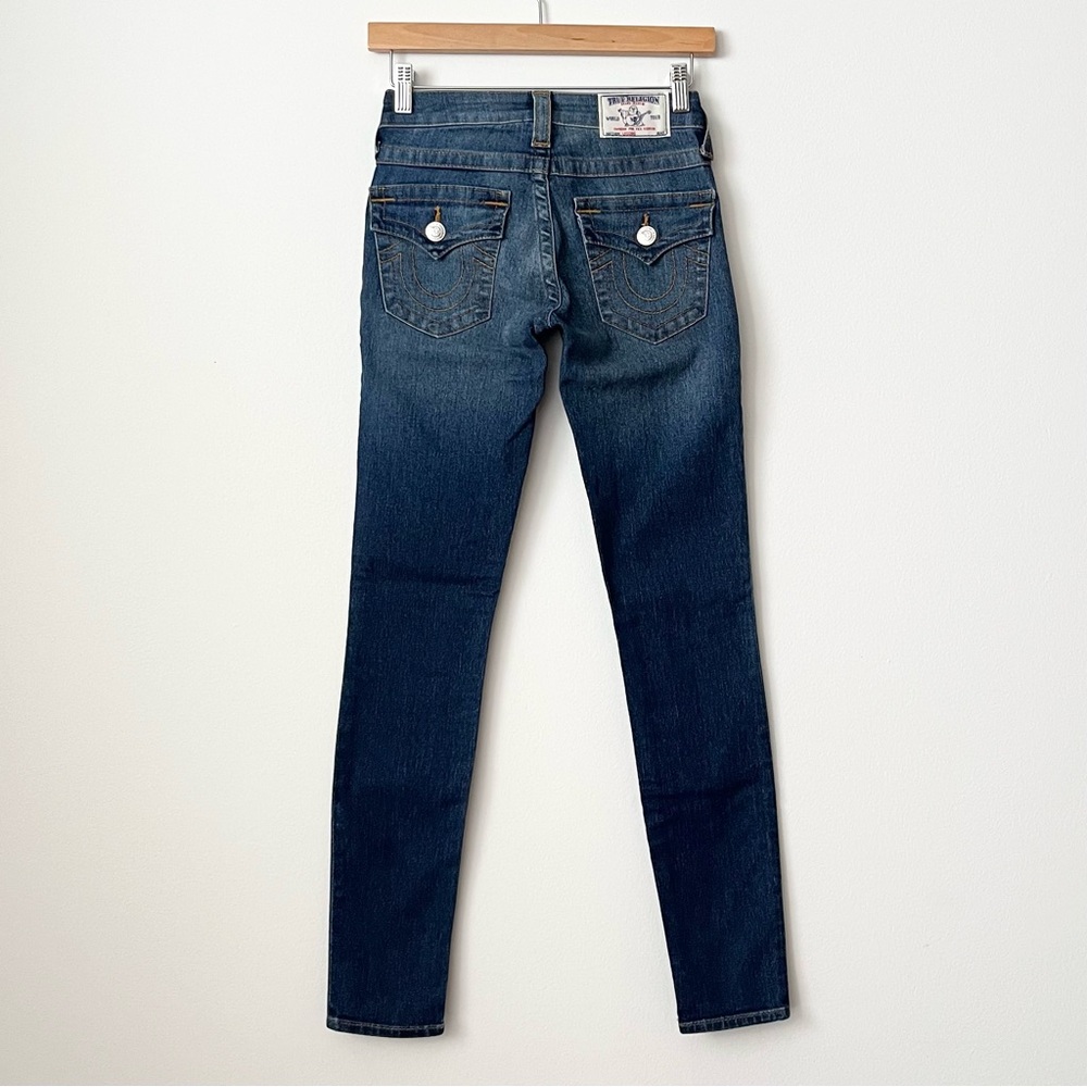 True Religion Women's Denim Jeans Size 24 Blue Skinny Low Rise Flap Pockets Sexy
